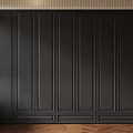 Modern Black Wardrobe With Vertical Panel Design And Wooden Floor Interior