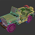 Classic Green Jeep With Open Top Orange Accents Spare Tire And Retro Style