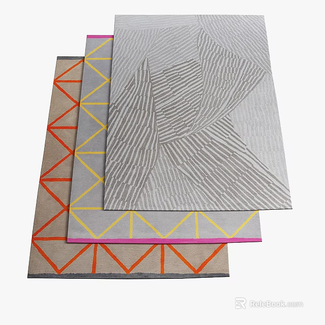 Square Rugs With Geometric Triangular Patterns In Orange Yellow Grey Pink Colors 3d model 