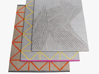 Square Rugs With Geometric Triangular Patterns In Orange Yellow Grey Pink Colors 3d model