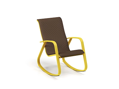 Modern Brown Woven Rocking Chair With Yellow Frame For Leisure Comfort 3d model