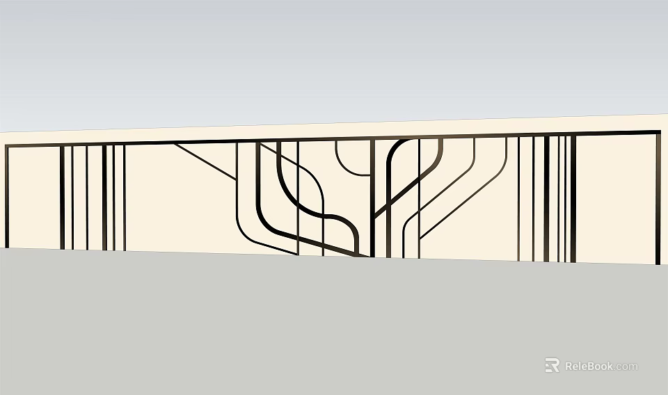 Modern Feature Wall With Abstract Black Line Design On Light Background 3d model