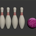 Colorful Bowling Equipment with White Pins Red Stripes and Multicolored Balls