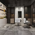 Modern Hair Salon Interior Design With White Styling Chairs Mirrors Chandeliers And Brick Walls
