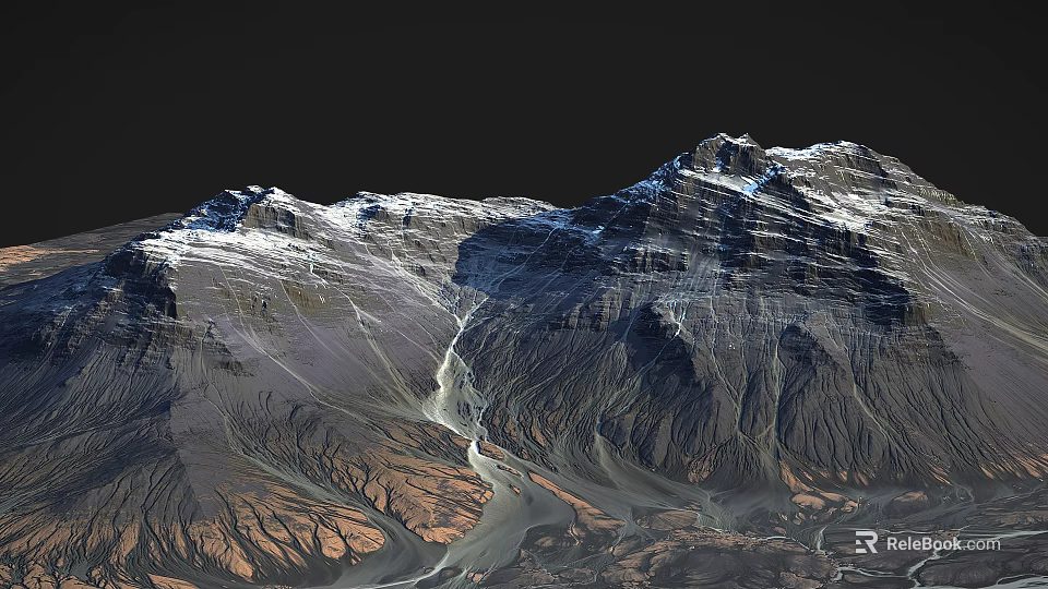 Majestic Snowy Mountain Range With Winding River And Scenic Valleys 3d model 