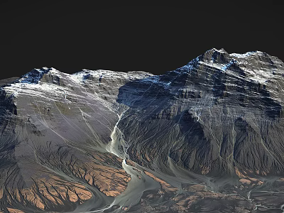 Majestic Snowy Mountain Range With Winding River And Scenic Valleys 3d model