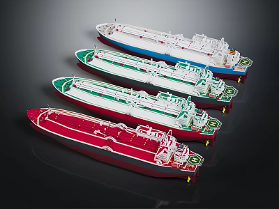 Water Transport Ship Models in Various Colors Neatly Arranged Together 3d model