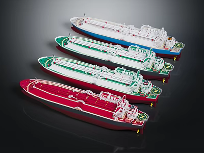 Water Transport Ship Models in Various Colors Neatly Arranged Together 3d model