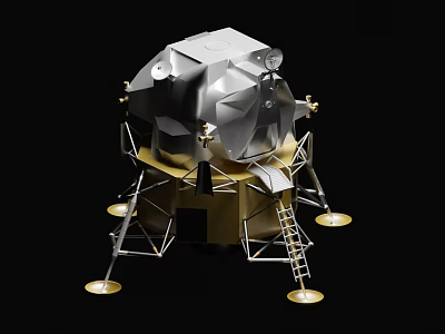Silver Metallic Lunar Lander With Golden Base And Multiple Landing Legs 3d model