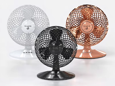 Stylish Table Fan Design with White Black Copper Color Options Mesh Cover and Stable Base 3d model