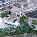 Modern Garden Ornaments in Courtyard with Water Pool Seating Trees and Decorative Structure