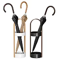 Modern Wooden Umbrella Stand Holder With Black And Beige Umbrellas For Home Use