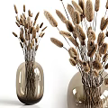 Stylish Transparent Glass Vases With Brown Dried Flowers For Home Decor