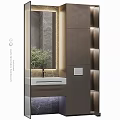 Modern Bathroom Vanity Design With Wooden Cabinet Mirror LED Lighting And Stone Countertop