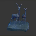 Two Deer Metal Sculpture Carving Artwork With Blue Base Stand