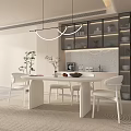 Modern White Dining Table Set With Minimalist Chairs And Pendant Lights 3d model