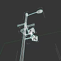 Outdoor Street Light Mounted On Metal Pole With Surveillance Cameras And Fixtures