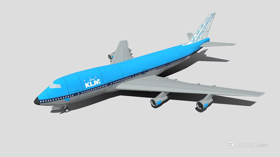 Blue KLM Passenger Airplane Exterior Design With Tail Details And Wings 3d model 