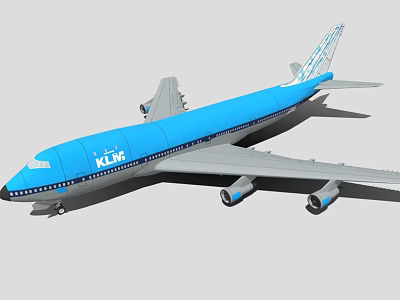 Blue KLM Passenger Airplane Exterior Design With Tail Details And Wings 3d model