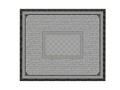 Garden Ornamental Patio Tile Design With Central Square And Brick Pattern 3d model