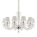 Elegant White Chandelier With Crystal Accents And Six Fabric Lampshades Design