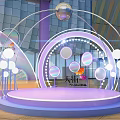 Light Themed Event Stage With Vibrant Decorations Lighting And White Seats 3d model
