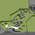 Modern White Curved Entrance Gate Design With Green Backdrop Trees And Paved Ground