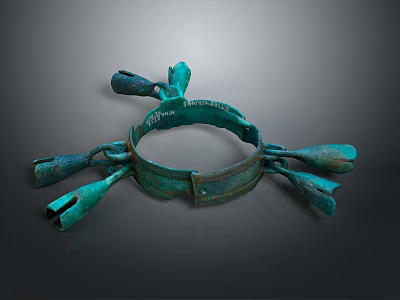 Ancient Bronze Clothing Accessory With Circular Design And Decorative Bells 3d model