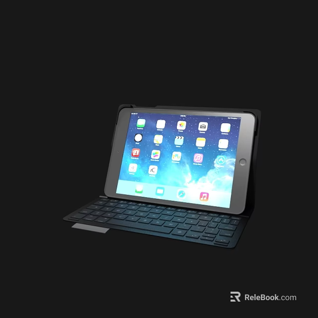 Modern Portable Tablet With Keyboard Case And Apps On Touchscreen 3d model