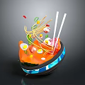 Colorful Ramen Bowl With Noodles Eggs Sliced Meat Vegetables And Chopsticks