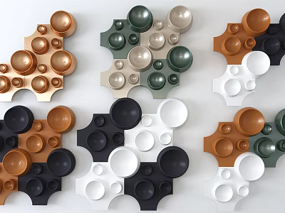 Modern Geometric Wall Decor With Circular Elements In Copper Green Black White Colors 3d model