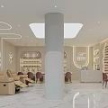 Stylish Modern Hair And Beauty Salon Interior With Pink Chairs Marble Countertops And Product Shelves