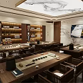 Traditional Tobacco And Liquor Store Exterior Interior With Red Facade Golden Signage Display Shelves
