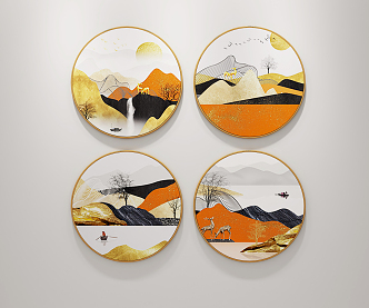 New Chinese Round Frame Painting Decorative Painting 3d model