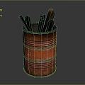 Vintage Rustic Red Metal Can Holding Wooden Brushes On Dark Background