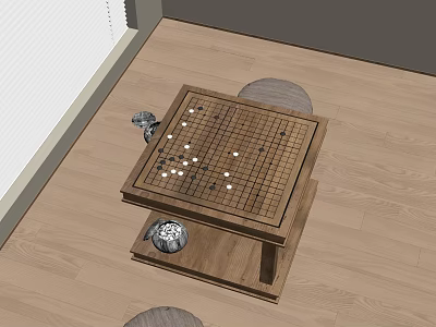 Traditional Go Board Game Entertainment with Wooden Table Stones and Seats 3d model