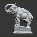 Ancient Style Stone Elephant Statue Standing On Square Pedestal With Carved Details
