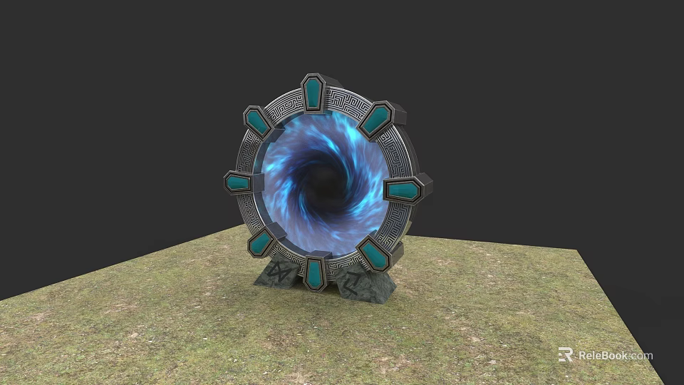 Abstract Pendant Light Featuring Blue Spiral Design Green Accents Gray Base And Grass Surface 3d model 