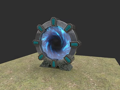 Abstract Pendant Light Featuring Blue Spiral Design Green Accents Gray Base And Grass Surface 3d model