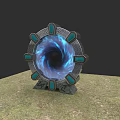 Abstract Pendant Light Featuring Blue Spiral Design Green Accents Gray Base And Grass Surface