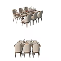 Modern Dining Table Set With Wooden Tabletop Six Chairs And Simple Decorations 3d model