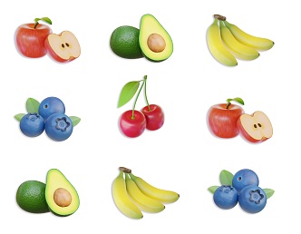 Modern Fruit Icon Food Apple Banana Blueberry Fruit Apple Cherry Lemon Fruit Pattern Icon Fruit Wall Decoration Pendant Fruit Food Ornaments 3d model