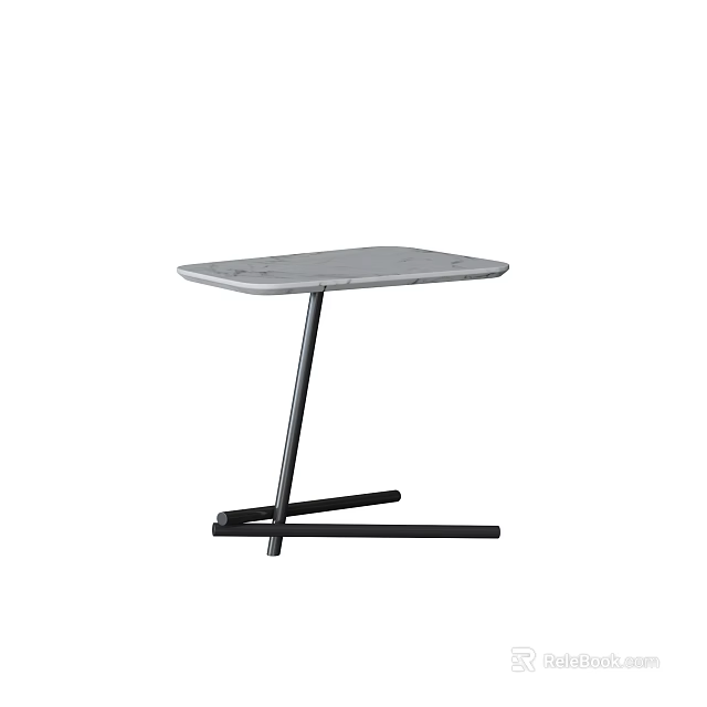 Modern Side Table With Light Gray Tabletop And Black Cross Legs 3d model 
