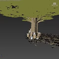 Pillars Forming Tree Structure With Hollow Canopy Illuminated Lighting On Geometric Wooden Floor