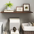 Home Office Desk Setup with Printer Green Plants Photo Frames Dumbbell Coffee Cup