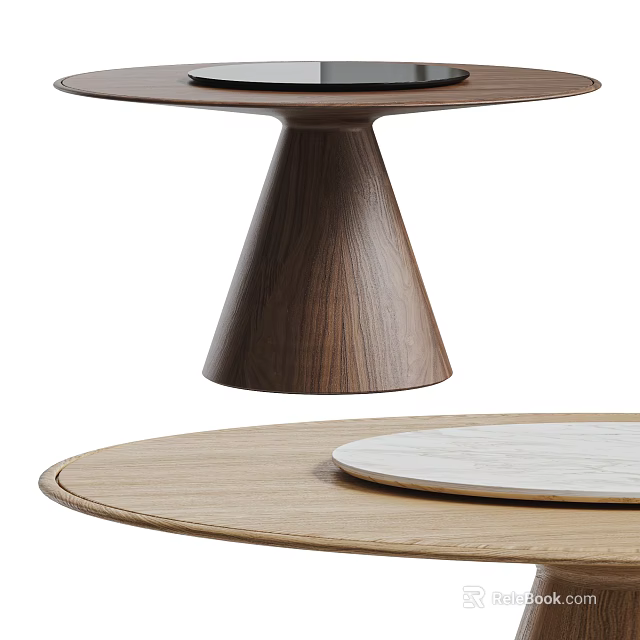 Elegant Modern Dining Table Interior With Wooden Tapered Base And Round Marble Top 3d model