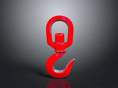 Red Industrial Metal Lifting Hook With Circular Eye And Curved Design For Construction Applications 3d model