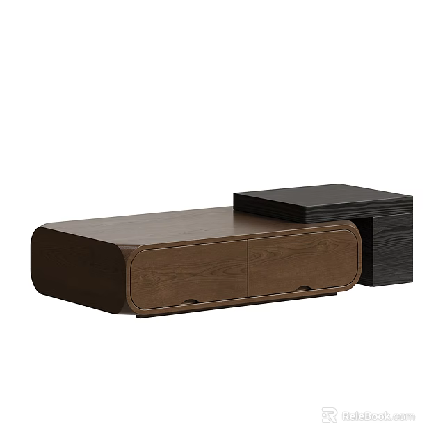 Modern Wooden Coffee Table Design With Drawer Storage And Black Side Accent 3d model 