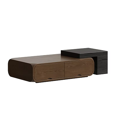 Modern Wooden Coffee Table Design With Drawer Storage And Black Side Accent 3d model
