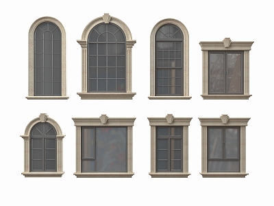 Jane European window combination arch window casement window floor-to-ceiling window round arc window 3d model